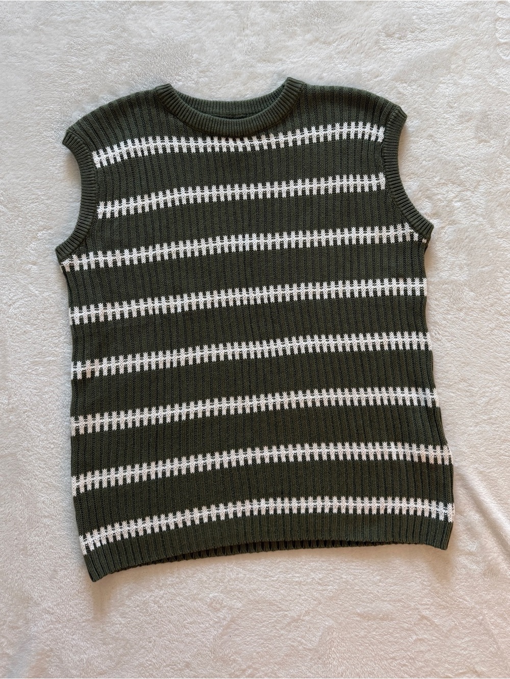 Lillusory Olive Green & Cream Striped Sweater Vest | Women’s S
